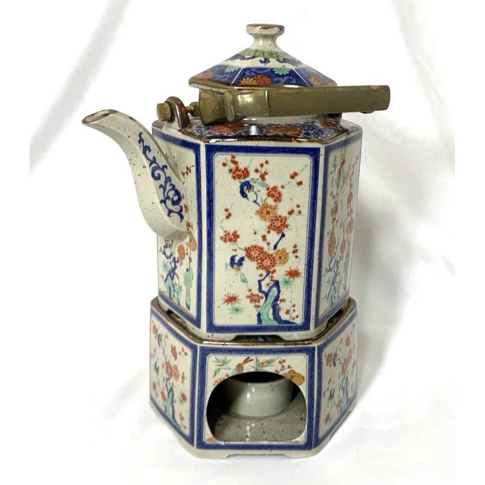 Vintage Asian Style Teapot & Warmer Ceramic Spring Toscany Collection Japan